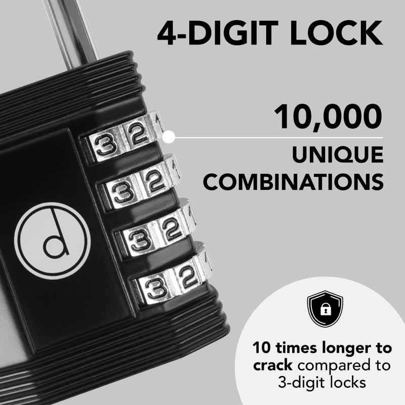 desired tools Padlock 4 Digit Combination Lock - for Gym School Locker, Outdoor Gate, Shed, Fence, and Storage - Weatherproof Metal - Keyless, Easy to Set, Resettable - Black - Image 2